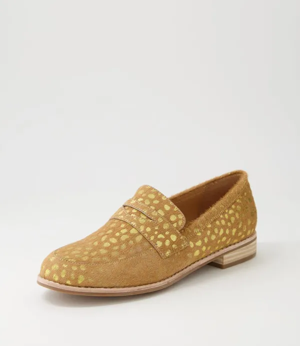 Women DJANGO & JULIETTE Avetta Camel Gold Dot Leopard Pony Loafers