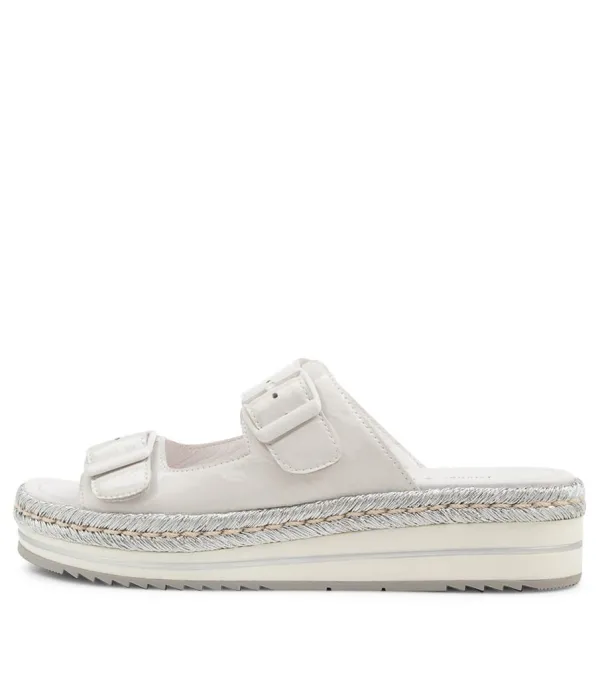 Women DJANGO & JULIETTE Axel White Silver Rope Patent Leather Sandals