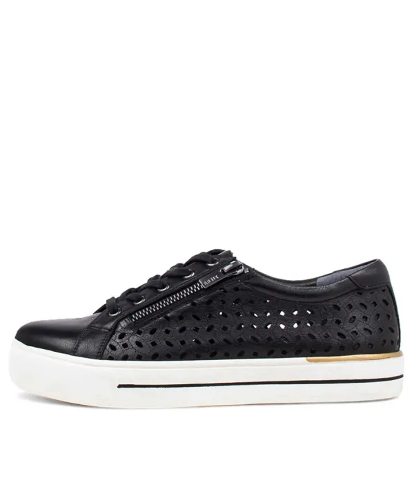 Women ZIERA Ayleen W Black Leather Sneakers