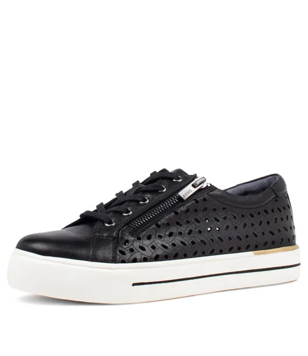 Women ZIERA Ayleen W Black Leather Sneakers