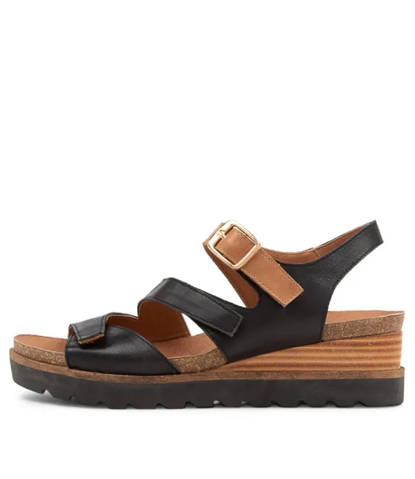 Women DJANGO & JULIETTE Babette Black Tan Leather Sandals