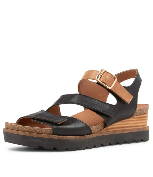 Women DJANGO & JULIETTE Babette Black Tan Leather Sandals