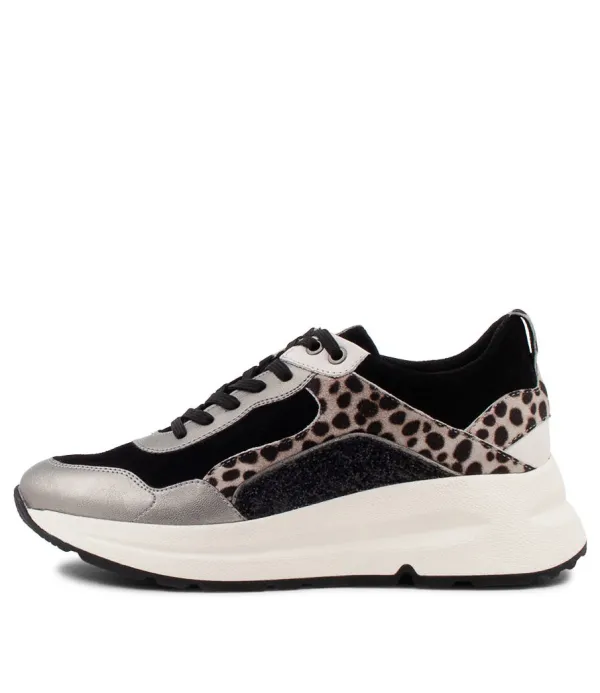Women GEOX Backsie Black Mix Suede Sneakers