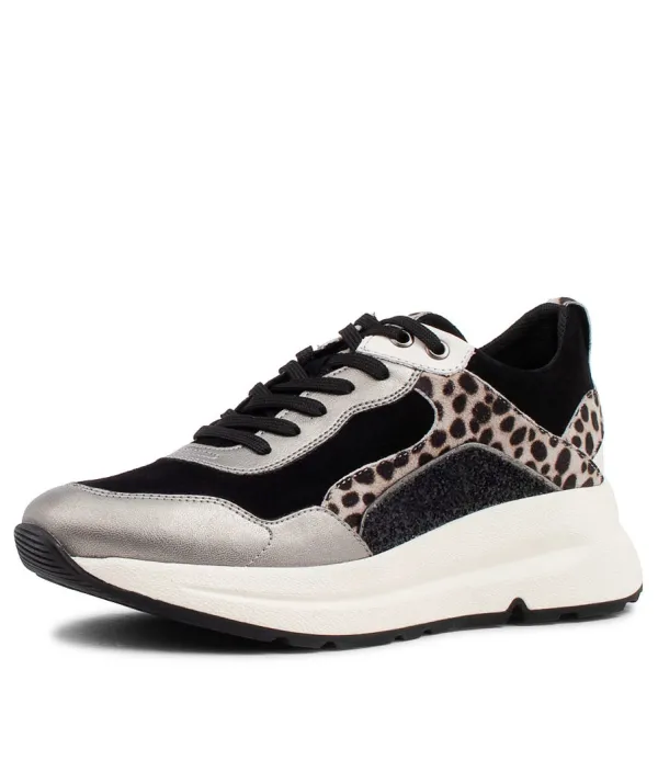Women GEOX Backsie Black Mix Suede Sneakers