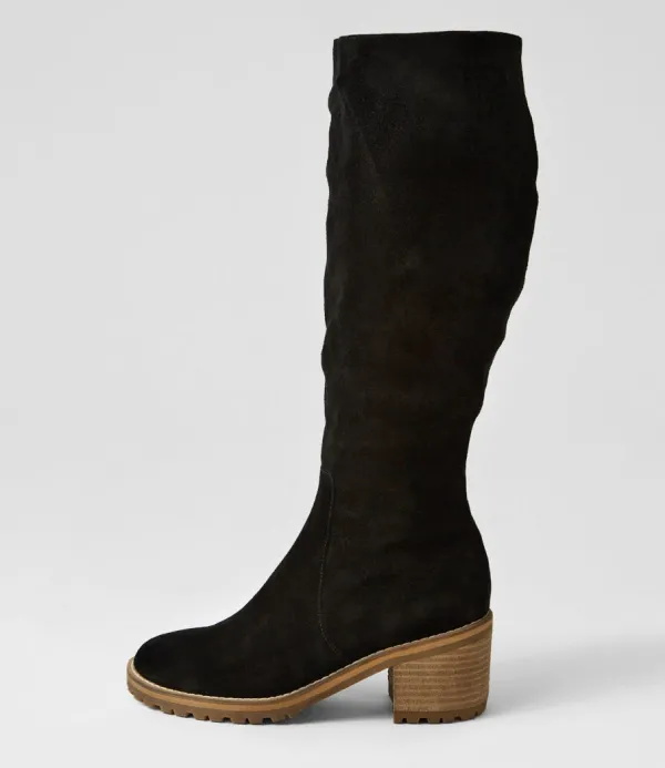 Women MOLLINI Balt Black Natural Heel Suede Knee High Boots