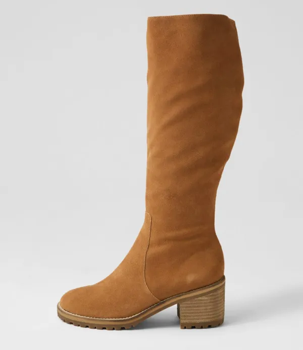 Women MOLLINI Balt Tan Natural Heel Suede Knee High Boots