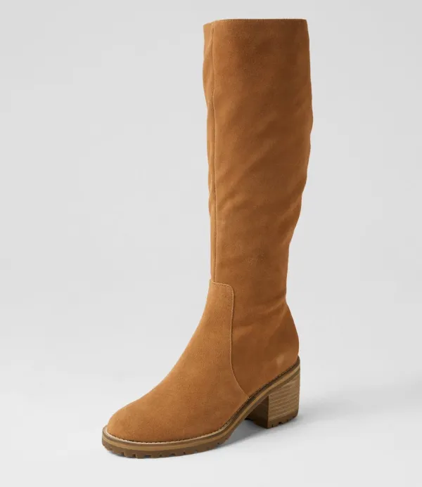 Women MOLLINI Balt Tan Natural Heel Suede Knee High Boots