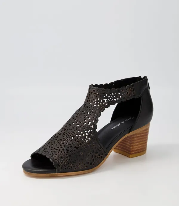 Women DJANGO & JULIETTE Bames Black Natural Heel Leather Sandals