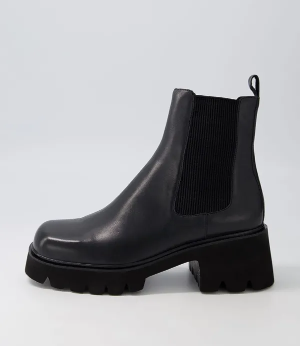 Women DJANGO & JULIETTE Barakios Black Leather Elastic Ankle Boots