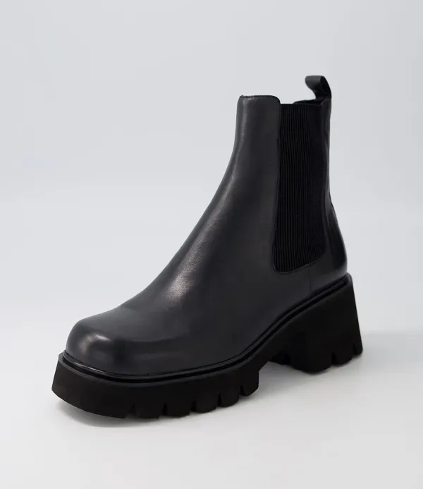 Women DJANGO & JULIETTE Barakios Black Leather Elastic Ankle Boots