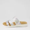 Women ZIERA Barbra Xw Navy Silver Floral White Leather Slides
