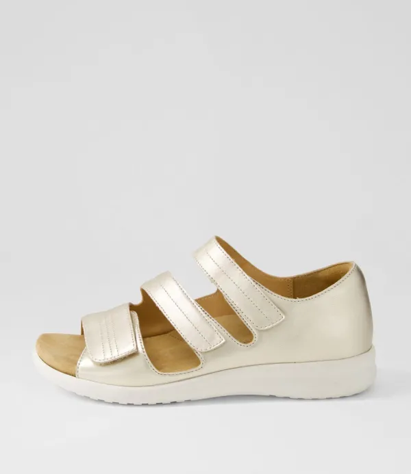 Women ZIERA Bardot Xw Pale Gold White Leather Sandals