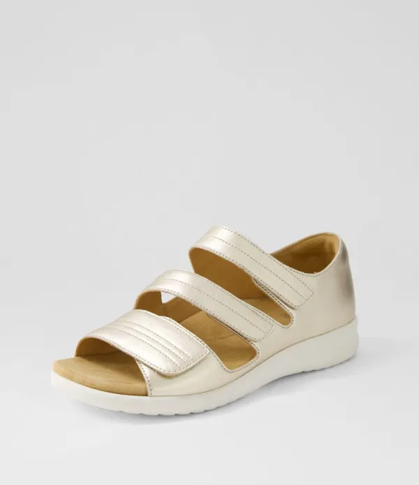 Women ZIERA Bardot Xw Pale Gold White Leather Sandals