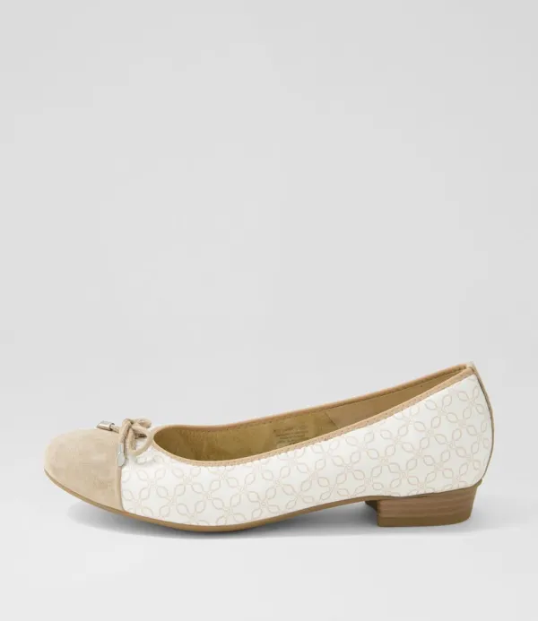Women ARA Bari 21 Sand Print Leather Ballet Flats