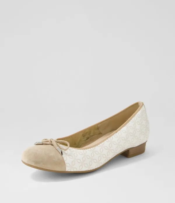 Women ARA Bari 21 Sand Print Leather Ballet Flats