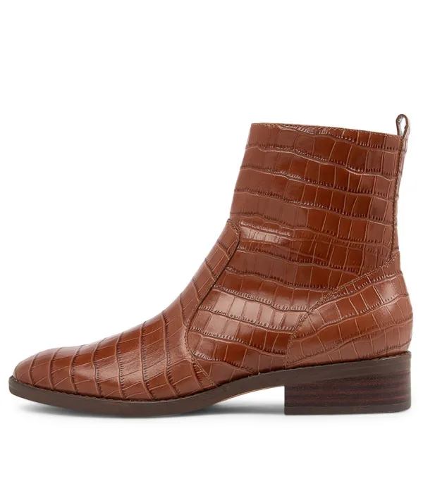 Women DIANA FERRARI Barnie Cognac Croc Leather Ankle Boots