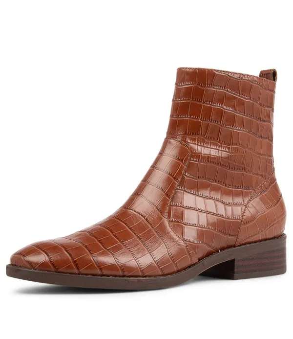 Women DIANA FERRARI Barnie Cognac Croc Leather Ankle Boots