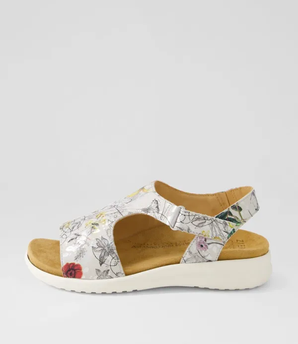 Women ZIERA Basma Xw White Fields Leather Sandals