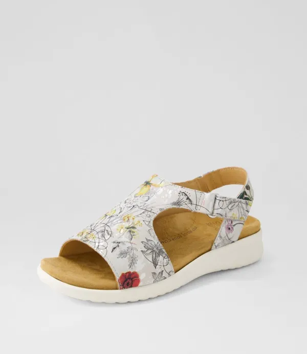 Women ZIERA Basma Xw White Fields Leather Sandals