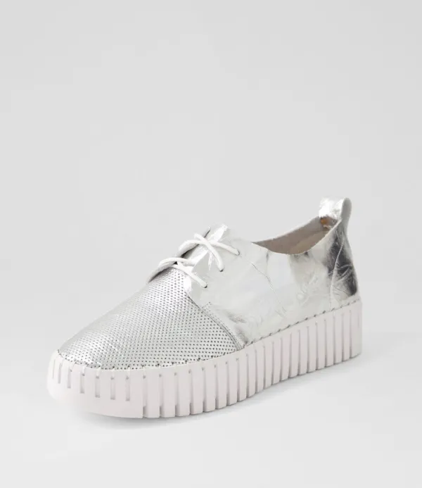 Women DJANGO & JULIETTE Batu Silver Shine Leather Sneakers