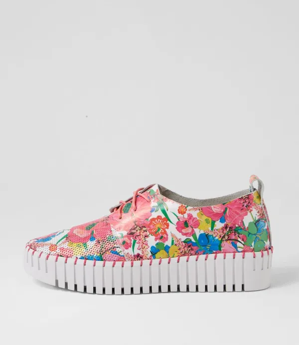 Women DJANGO & JULIETTE Batu White Flowermania Leather Sneakers