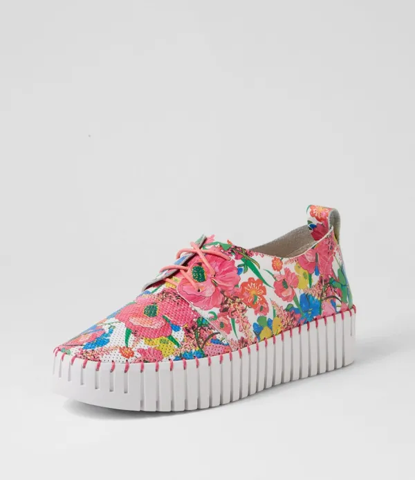 Women DJANGO & JULIETTE Batu White Flowermania Leather Sneakers