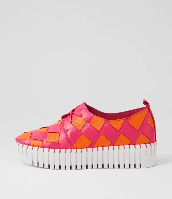 Women DJANGO & JULIETTE Baxta Fuchsia Bright Orange Leather Sneakers