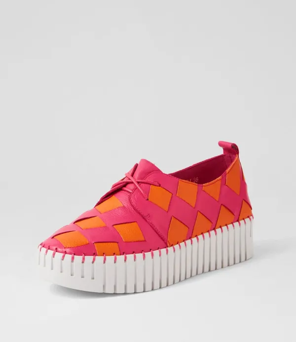 Women DJANGO & JULIETTE Baxta Fuchsia Bright Orange Leather Sneakers
