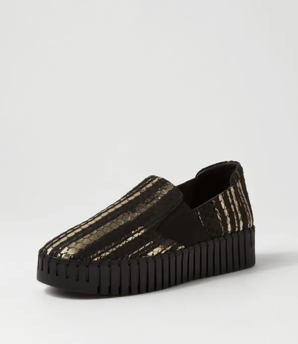 Women DJANGO & JULIETTE Becca Black Metallic Cut Leather Sneakers