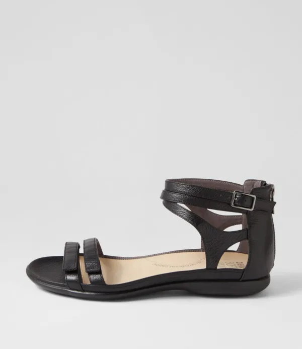Women ZIERA Bethie W Black Leather Sandals