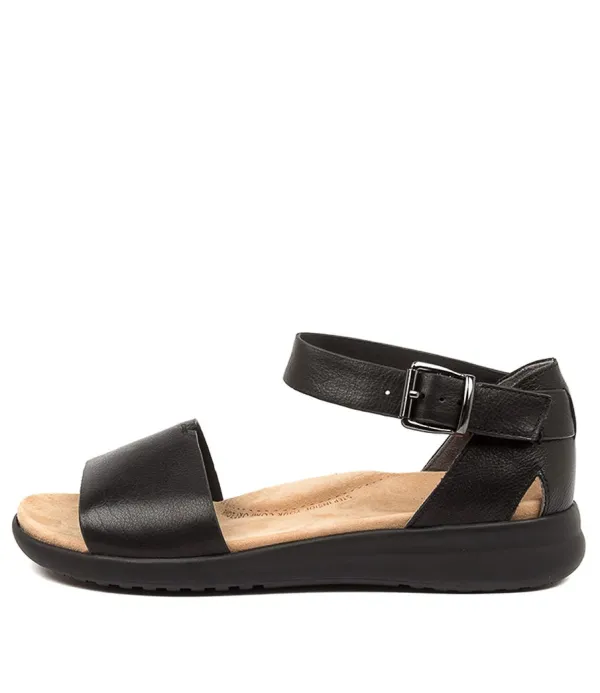 Women ZIERA Beverly Xw Black Leather Sandals