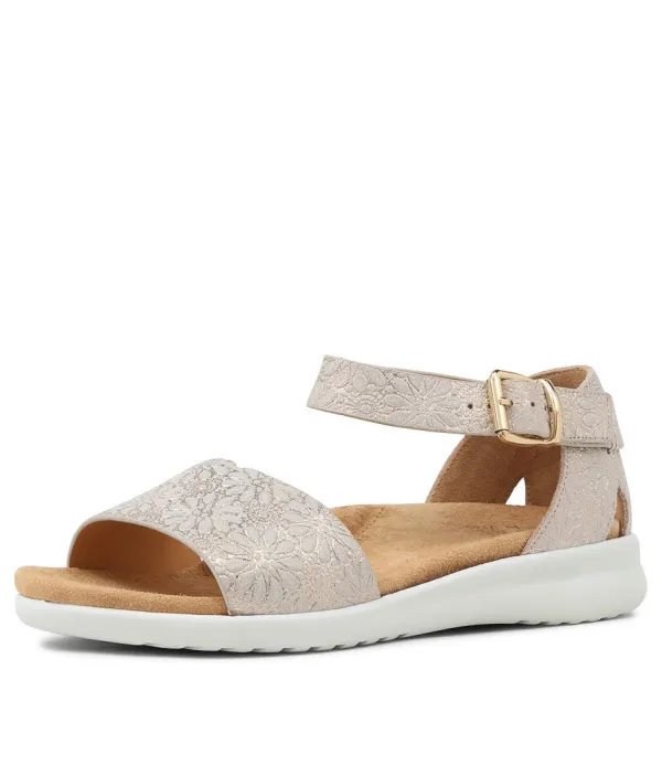 Women ZIERA Beverly Xw Gold Daisy Leather Sandals Ws