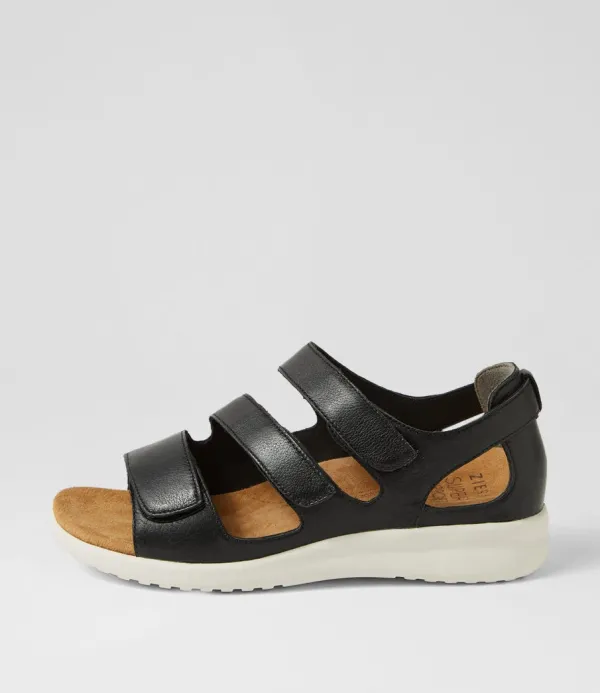 Women ZIERA Bexleys Xw Black White Leather Sandals