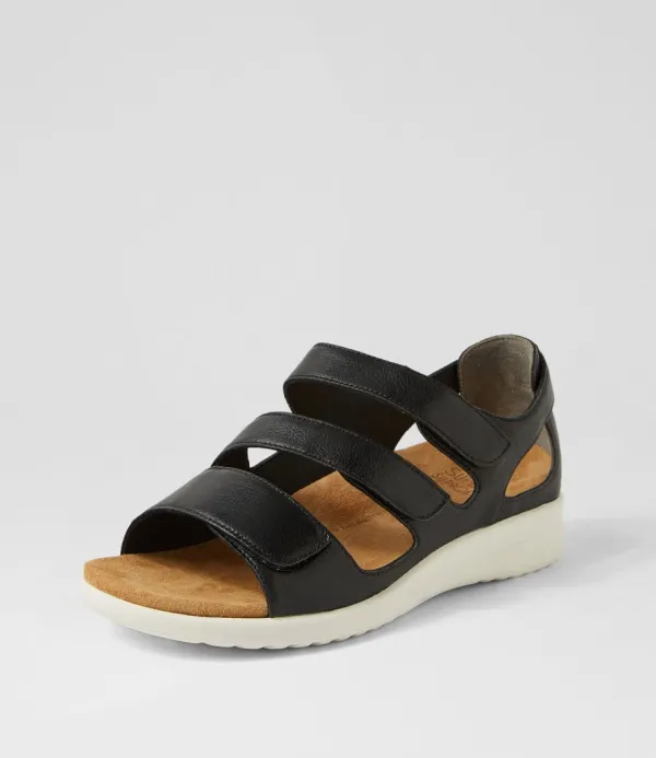 Women ZIERA Bexleys Xw Black White Leather Sandals