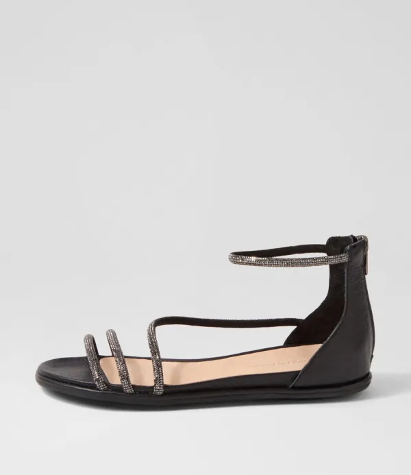 Women DJANGO & JULIETTE Bonn Black Jewel Fabric Leather Sandals