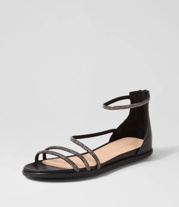 Women DJANGO & JULIETTE Bonn Black Jewel Fabric Leather Sandals