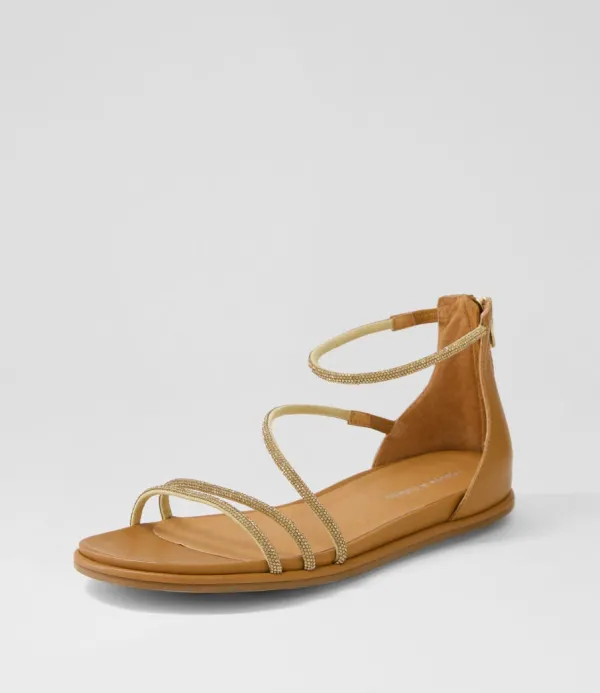 Women DJANGO & JULIETTE Bonn Tan Jewel Fabric Leather Sandals
