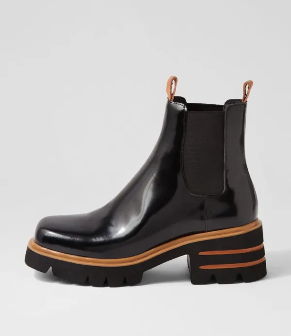 Women DJANGO & JULIETTE Breda Black Box Tan Leather Chelsea Boots