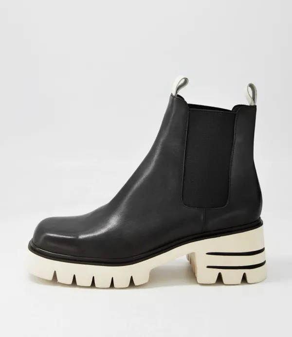 Women DJANGO & JULIETTE Breda Black Vanilla Box Leather Chelsea Boots