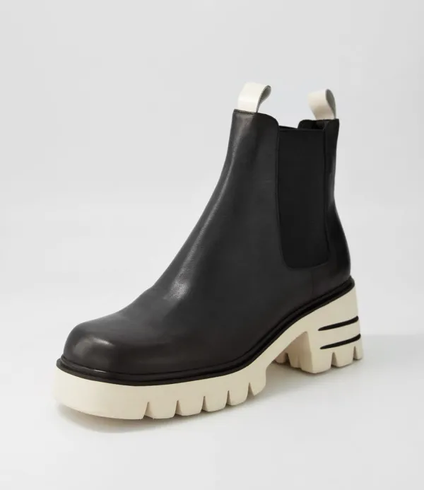 Women DJANGO & JULIETTE Breda Black Vanilla Box Leather Chelsea Boots