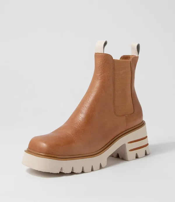 Women DJANGO & JULIETTE Breda Tan Vanilla Box Leather Chelsea Boots