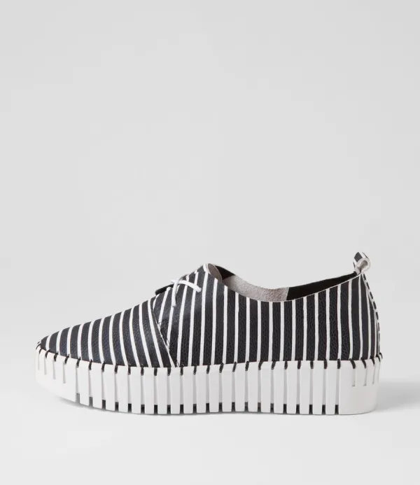 Women DJANGO & JULIETTE Brenda Black White Stripe Leather Sneakers