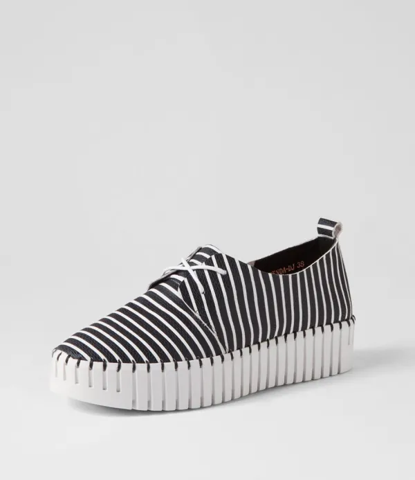Women DJANGO & JULIETTE Brenda Black White Stripe Leather Sneakers