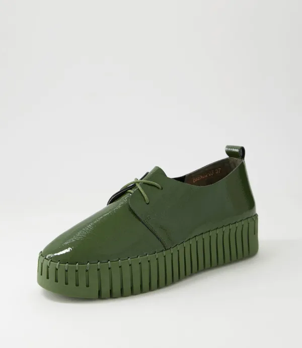 Women DJANGO & JULIETTE Brenda Khaki Patent Leather Sneakers