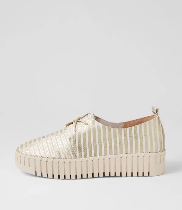 Women DJANGO & JULIETTE Brenda Milk Gold Stripe Leather Sneakers