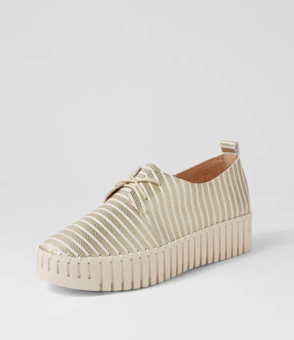 Women DJANGO & JULIETTE Brenda Milk Gold Stripe Leather Sneakers