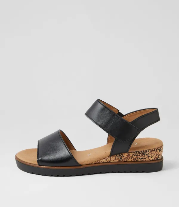 Women GABOR Briva Schwarz Leather Sandals