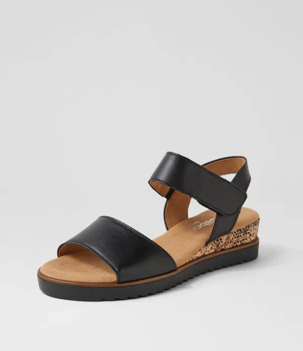 Women GABOR Briva Schwarz Leather Sandals