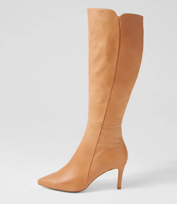Women TOP END Buel Cappuccino Leather Knee High Boots