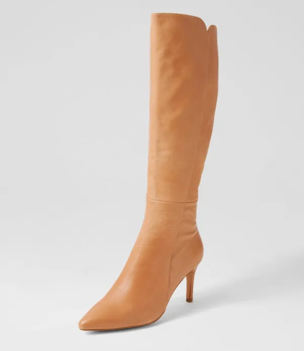 Women TOP END Buel Cappuccino Leather Knee High Boots